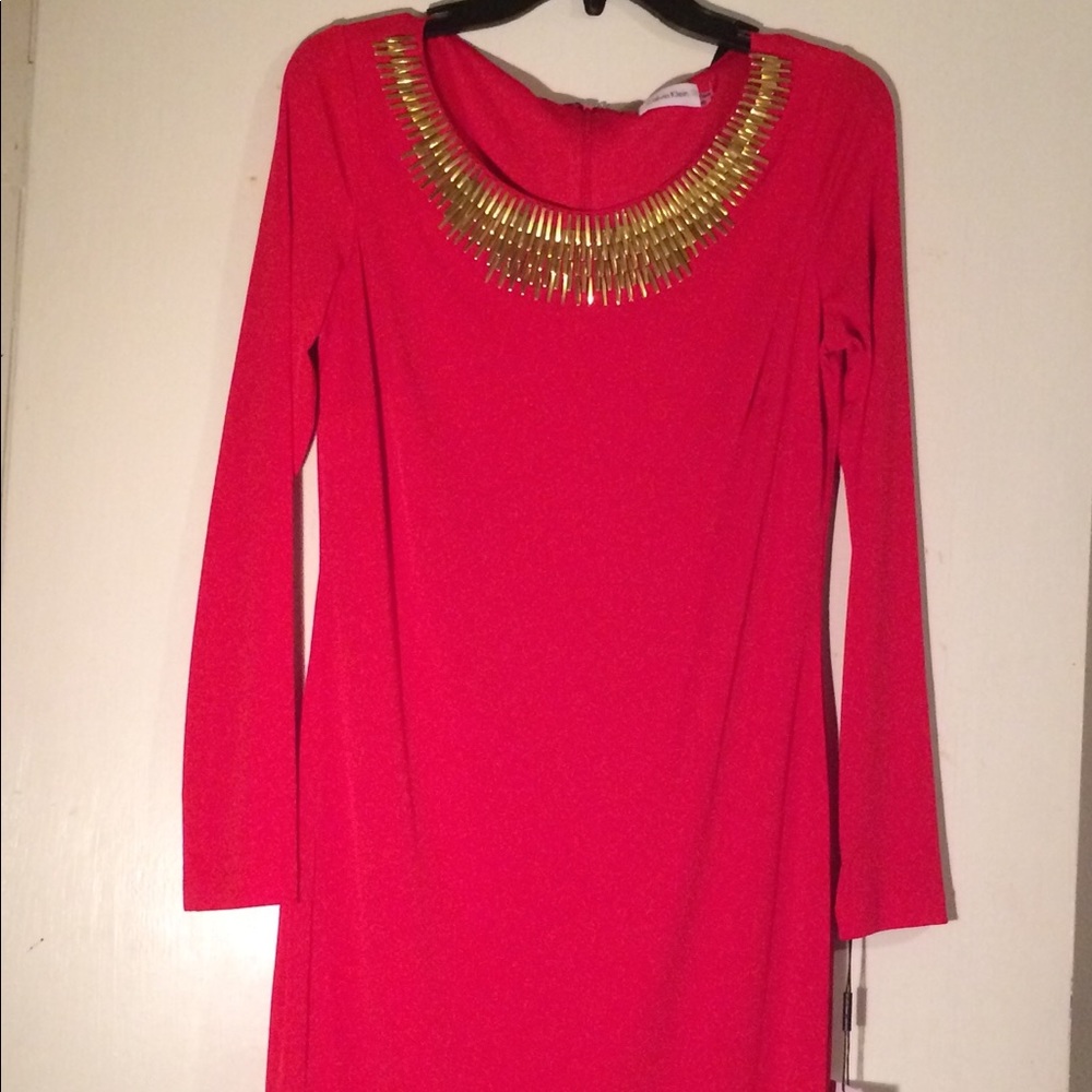 🆕 Calvin Klein Embellished Neckline Sheath Dress